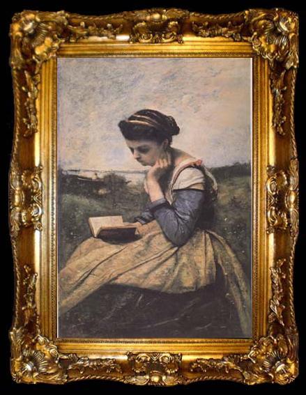 framed  Jean Baptiste Camille  Corot Liseuse dans la campagne (mk11), ta009-2